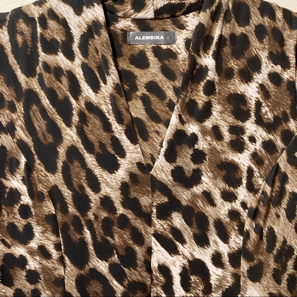 Alembika brand leopard print Women’s long sleeved dress with 2 pockets, size 2 - Picture 3 of 10
